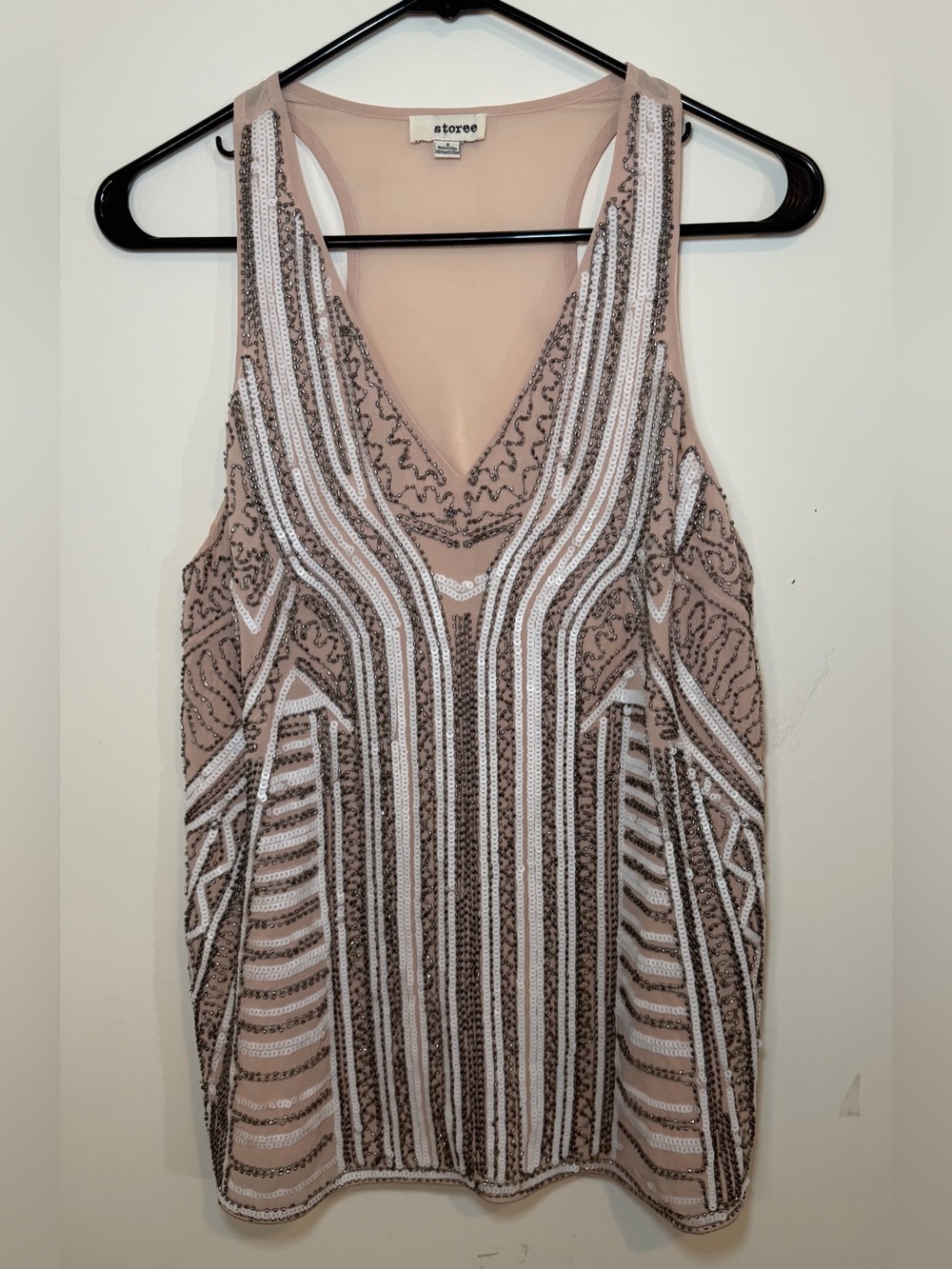 Storee Art Deco Beaded Sequin Tank Top